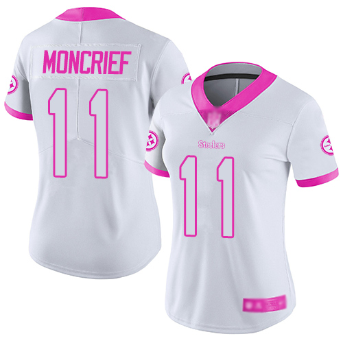 Women Pittsburgh Steelers Football #11 Limited White Pink Donte Moncrief Rush Fashion Nike NFL Jersey